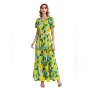 Chicwish Lemon Print Maxi Dress in Yellow and Green